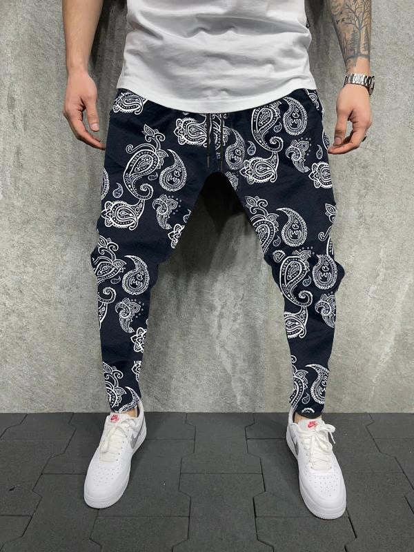 Men's Hip Hop Paisley Cargo Pant Skinny Slim Fit Pant