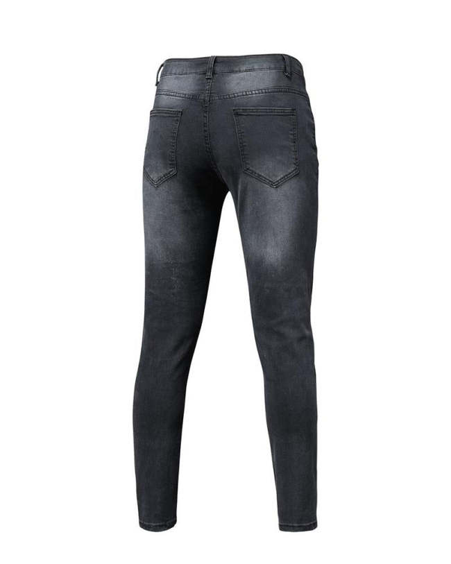 Men's Ripped Jeans Slim Fit  Black Denim Pants Distressed Tapered Leg Jeans with Holes