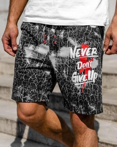 Men's Casual Camouflage Letter Printed Sports Shorts Drawstring Summer Shorts