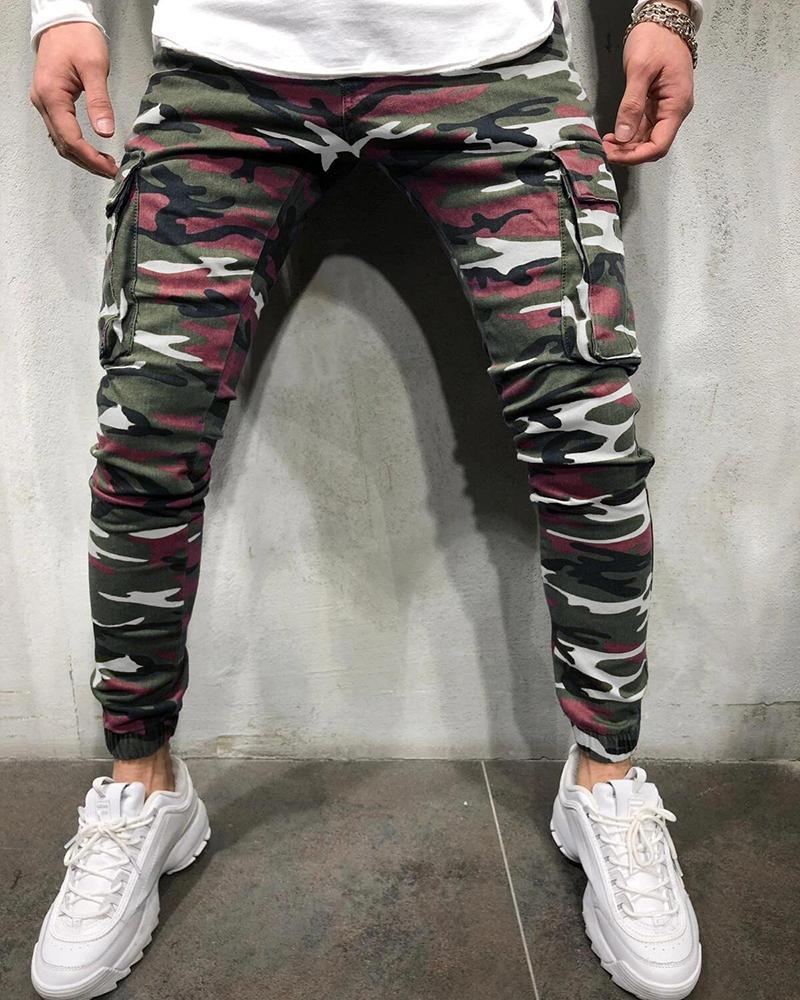 US$ 38.99 - Men's Ripped Jeans Slim Fit Camouflage Printed Pants ...