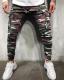 Men's Ripped Jeans Slim Fit Camouflage Printed Pants Distressed Tapered Leg Jeans with Holes