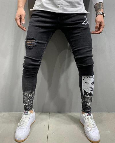 Men's Skinny  Slim Fit  Black Denim Pants Distressed Tapered Leg Jeans