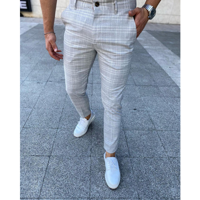 Men's Skinny Slim Fit Trouser Plaid Pattern Tapered Leg Jeans