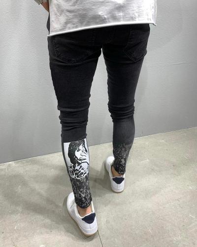 Men's Skinny  Slim Fit  Black Denim Pants Distressed Tapered Leg Jeans