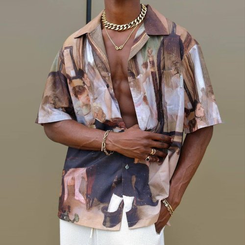 Men's Hipster Street Style Retro Short Sleeved Shirt Abstract Print Shirt
