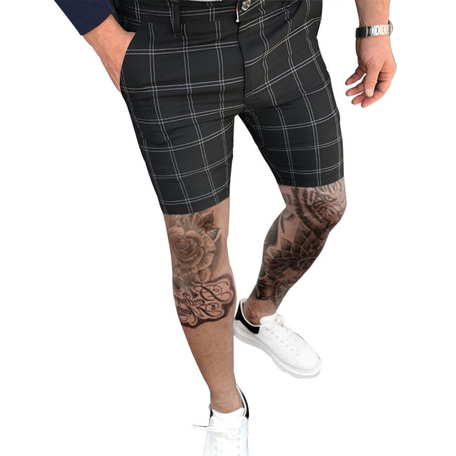 Men's Skinny Short Stripe Plaid Printed Summer Short Pant