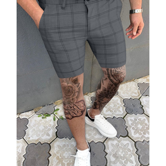Men's Skinny Short Stripe Plaid Printed Summer Short Pant