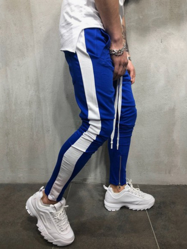 Men's Blue Cotton Blend Self Pattern Regular Fit Essential Track Pants Sport Pant