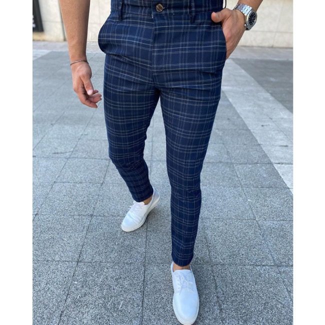 Men's Skinny Slim Fit Trouser Plaid Pattern Tapered Leg Jeans