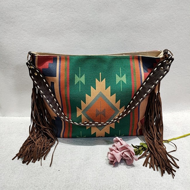 Handmade Woven Fringed Aztec Pattern Shoulder Bag