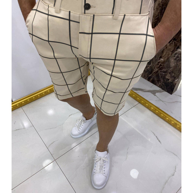 Men's Skinny Short Big Plaid Printed Summer Short Pant