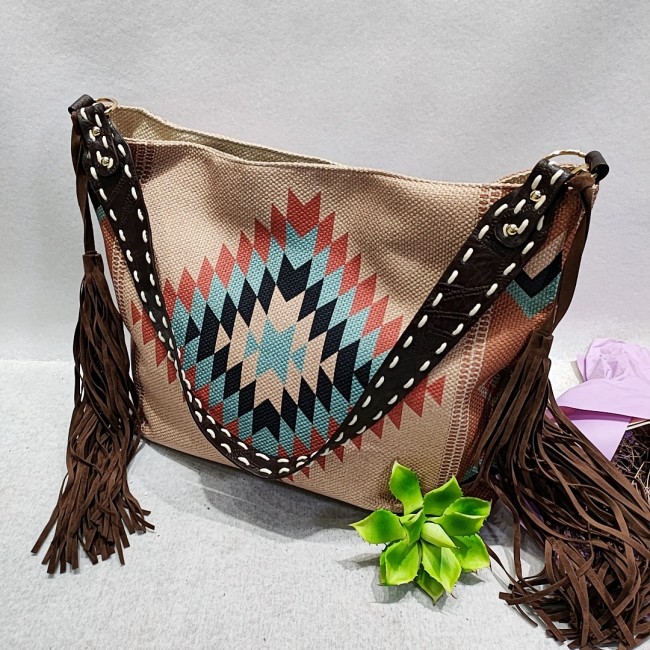 Handmade Woven Fringed Aztec Pattern Shoulder Bag