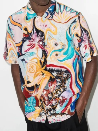 Men's Street Shirt Chic Abstract Print Casual Short Sleeve Shirt