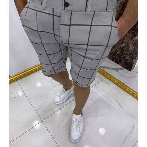 Men's Skinny Short Big Plaid Printed Summer Short Pant