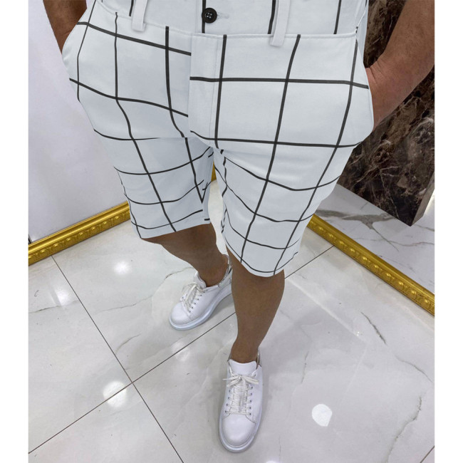 Men's Skinny Short Big Plaid Printed Summer Short Pant