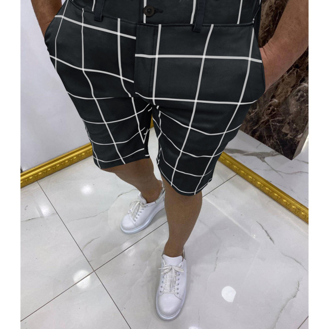 Men's Skinny Short Big Plaid Printed Summer Short Pant