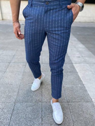 Men's Skinny Slim Fit Little Plaid Pattern Long Casual Pant