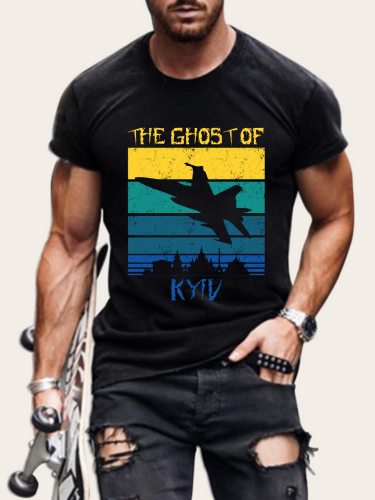Men's The Ghost of KYIV Casual Letter Crew Neck Short Sleeve T-Shirt