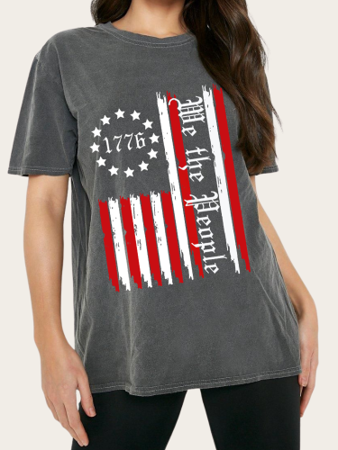 Washed Vintage American Flag Help the People Black Color Cowgirl Tee Shirt Print Tee
