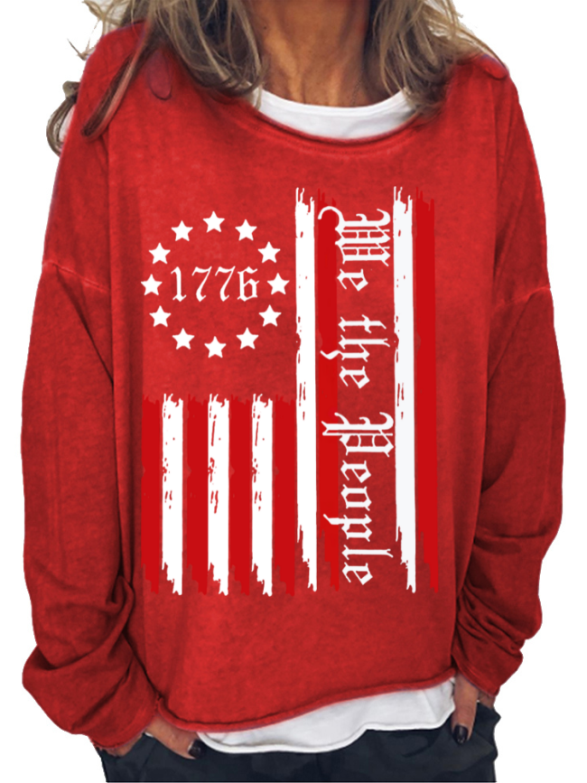 American Flag Help the People Long Sleeve Loose Cutting Plus Size Spring/Fall Sweatshirt