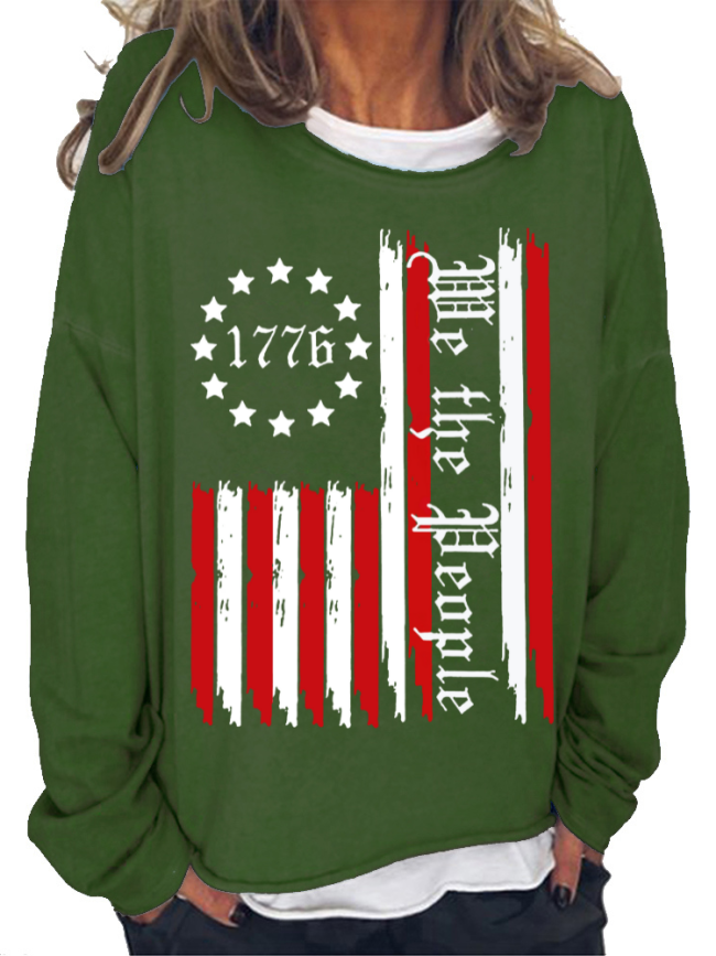 American Flag Help the People Long Sleeve Loose Cutting Plus Size Spring/Fall Sweatshirt