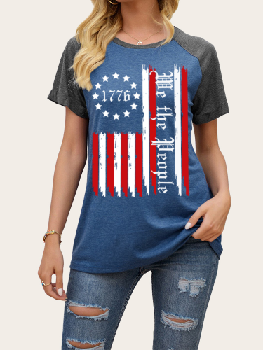 American Flag Help the People Short Sleeve T-Shirt Western Style Cowgirl Tee