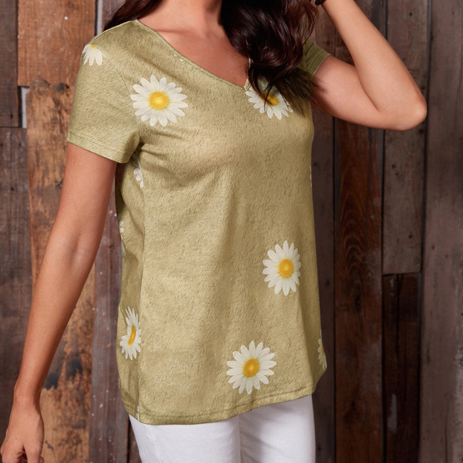 Women's Sunflower Printed Short Sleeve Loose Casual T-Shirt Top