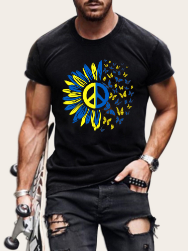 Men's Sunflower Peace Graphic Tee Short Sleeve Casual T-Shirt Top