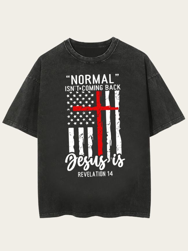 Normal Isn't Coming Back But Jesus Is Washed Vintage Black Cowgirl Tee Shirt Print Tee
