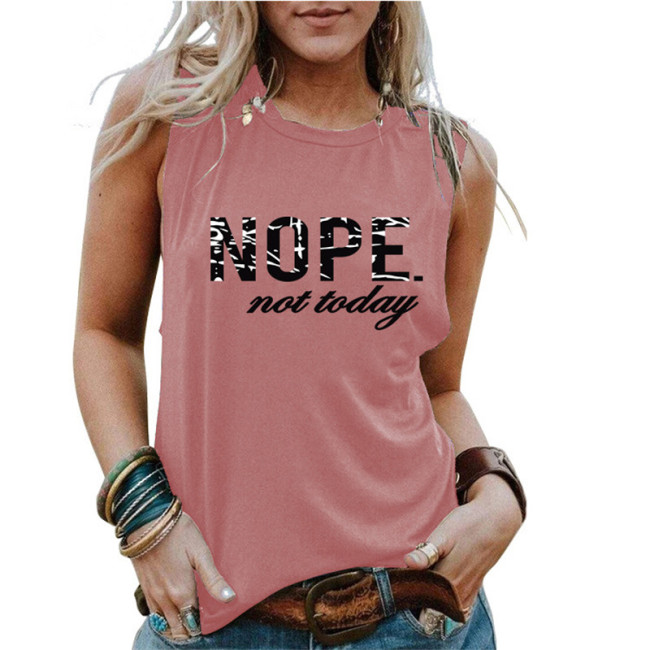 Women's Loose Vest Sleeveless Nope Not today Letter Printed Top
