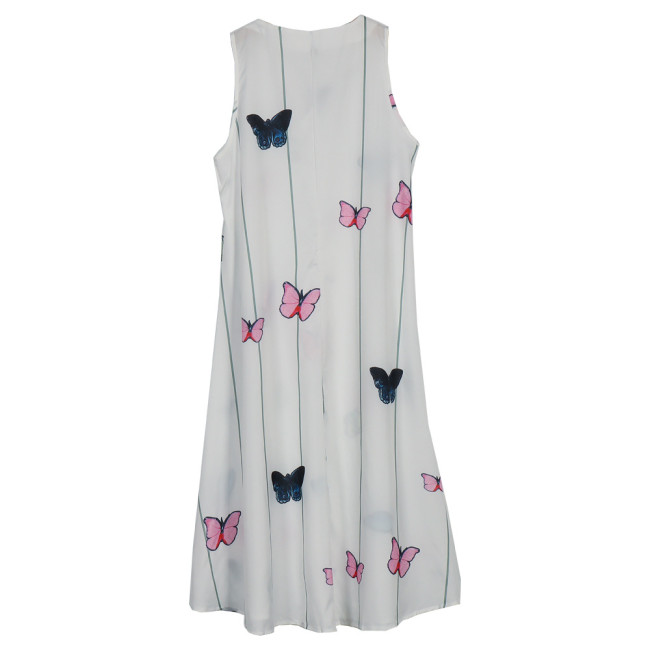 Women's V-Neck Maxi Dress Butterfly Printed Sleeveless Summer Casual Dress