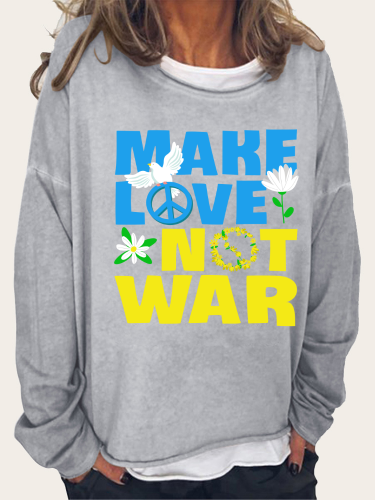 Women's Make Love Not War Graphic Funny Shirt Casual Loose Long Sleeve Sweatshirt Top