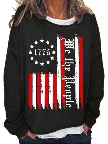 American Flag Help the People Long Sleeve Loose Cutting Plus Size Spring/Fall Sweatshirt