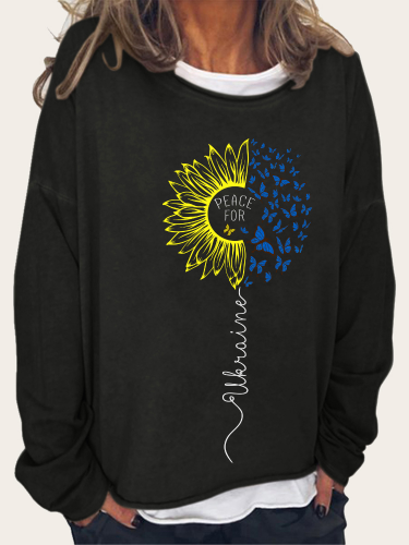 Women's Peace Sunflower Blue Yellow Color Loose Sweatshirt