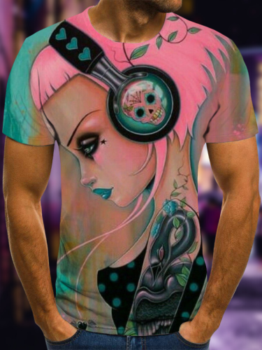 Men's 3D Printed Casual Street Style T-Shirt Short Sleeve Anime Girl Printed Top