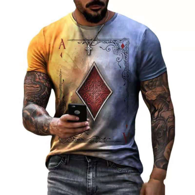 Men's  Hip Hop Style 3D Poker Series Digital Printing Street Short Sleeve T-Shirt Top