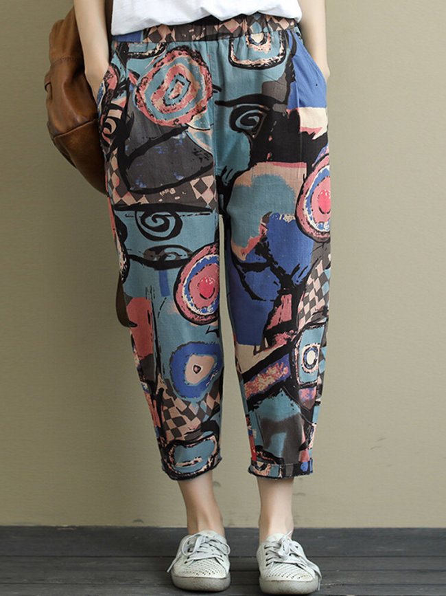 Women's Plus Size Loose Pant Abstract Printed Harem Pants