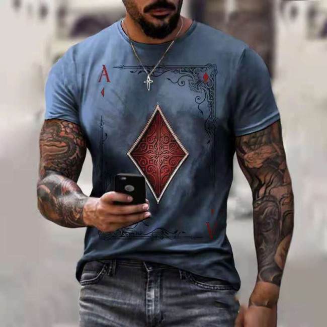 Men's  Hip Hop Style 3D Poker Series Digital Printing Street Short Sleeve T-Shirt Top