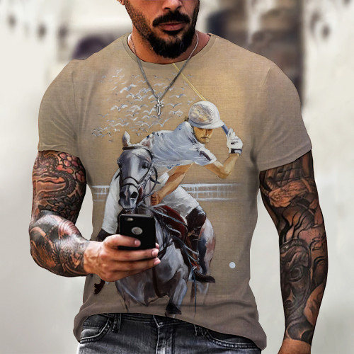 Men's Hip Hop Style 3D  Horse Riding Digital Printing Street Short Sleeve T-Shirt Top