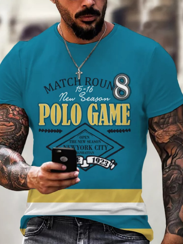 Men's Hip Hop Style 3D  Blue Polo Game Digital Printing Street Short Sleeve T-Shirt Top
