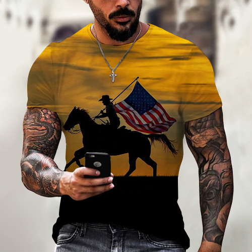Men's Hip Hop Style 3D Sunset Landscape Digital Printing Street Short Sleeve T-Shirt Top