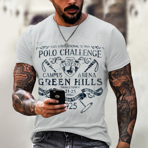 Men's Hip Hop Style 3D Digital Printing Street Short Sleeve White Graphic T-Shirt Top