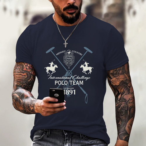 Men's Hip Hop Style 3D Digital Printing Street Short Sleeve Blue T-Shirt Top