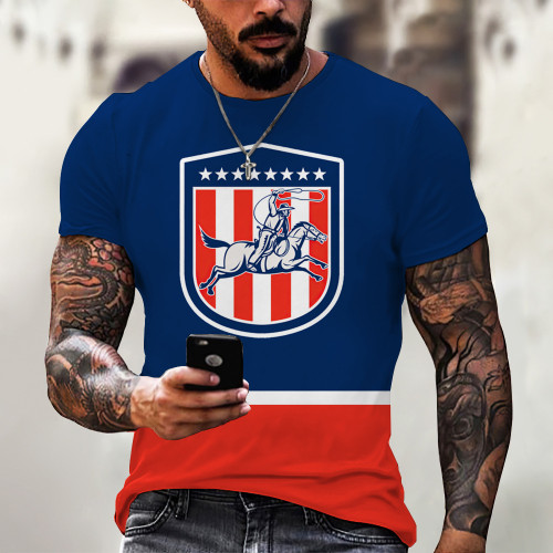 Men's Hip Hop Style 3D Digital Printing Street Short Sleeve Blue Graphic T-Shirt Top