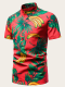 2022 Men's Casual Hawaii Shirt Henley Collar Beach Paisley Red Shirt Top