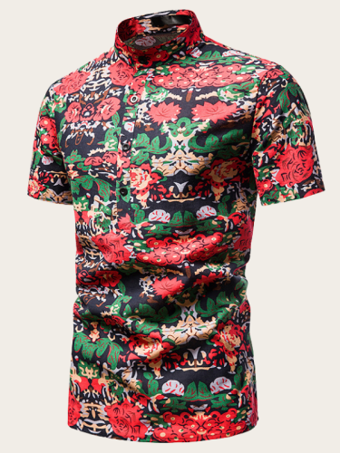 2022 Men's Casual Hawaii Shirt Henley Collar Beach Paisley Floral Shirt