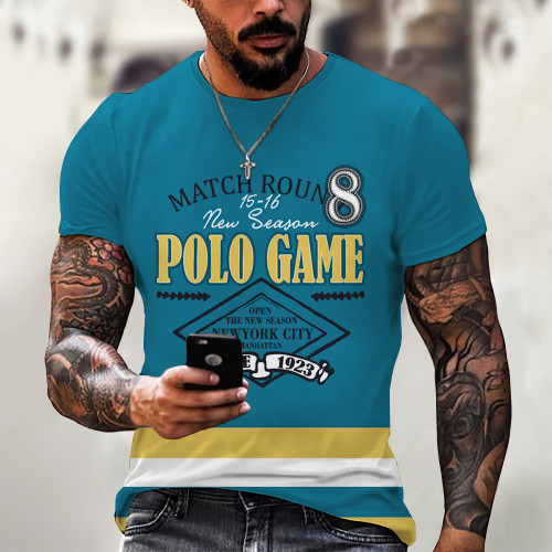 Men's Hip Hop Style 3D  Blue Polo Game Digital Printing Street Short Sleeve T-Shirt Top