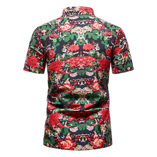 2022 Men's Casual Hawaii Shirt Henley Collar Beach Paisley Floral Shirt