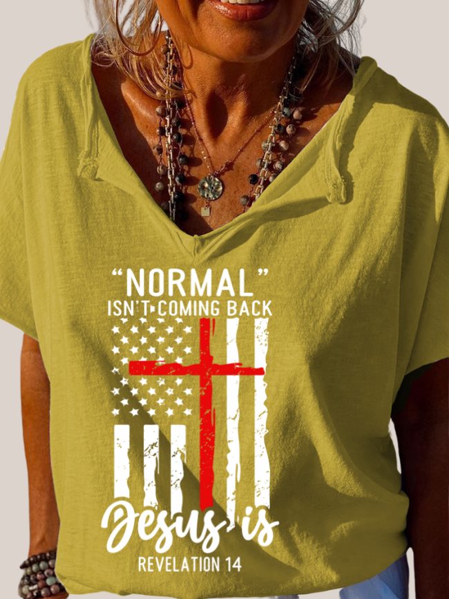 Normal Isn't Coming Back But Jesus Is Trundown Collar T Shirt Women's Loose Short Sleeve Top Spring Plus Size Shirt