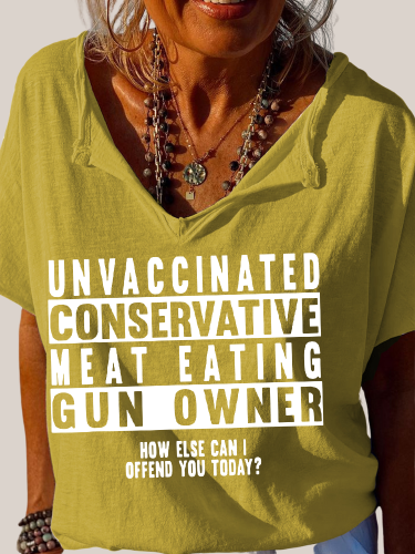 Unvaccinated Conservative Meat Eating Gun Owner Trundown Collar T Shirt Women's Loose Short Sleeve Top Spring Plus Size Shirt